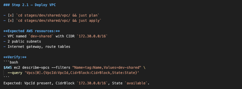 Example of a verification step in migration plan